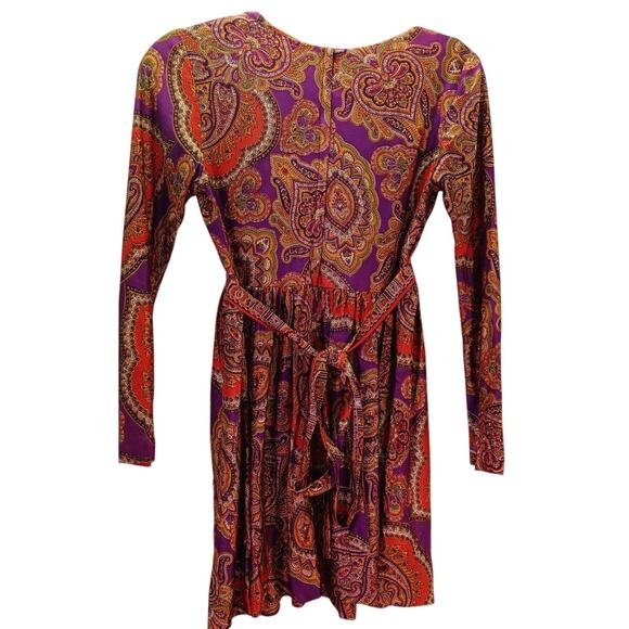 Vtg 60s 70s Saks Fifth Ave Psychedelic Paisley Mini Dress Purple Orange Small - Picture 5 of 8